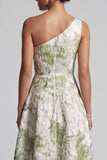Robe de mère de la mariée à une épaule vert clair imprimée en lignes