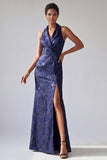 Robe de la mère de la mariée en mermaid à revers pointé en sirène en sirène à point, violet foncé,