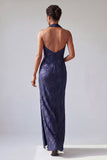Robe de la mère de la mariée en mermaid à revers pointé en sirène en sirène à point, violet foncé,