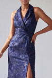 Robe de la mère de la mariée en mermaid à revers pointé en sirène en sirène à point, violet foncé,