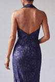 Robe de la mère de la mariée en mermaid à revers pointé en sirène en sirène à point, violet foncé,