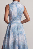 Robe de la mère de la mariée à revers cranté bleu lac