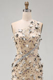 Robe Maxi haute basse en abricot à une épaule avec des appliques 3D