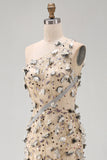 Robe Maxi haute basse en abricot à une épaule avec des appliques 3D