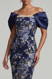 Robe bleu marine à fleurs moulantes midi Mother Of the Bride avec perles