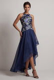 Robe A-Line à fleurs fleuries, col haut et bas en mode Mother of the Bride