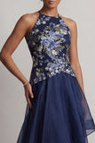 Robe A-Line à fleurs fleuries, col haut et bas en mode Mother of the Bride