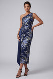 Robe Midi Mother Of the Bride à une épaule en fusi bleu marine