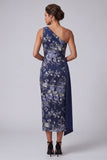 Robe Midi Mother Of the Bride à une épaule en fusi bleu marine
