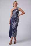 Robe Midi Mother Of the Bride à une épaule en fusi bleu marine