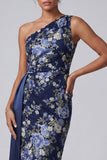 Robe Midi Mother Of the Bride à une épaule en fusi bleu marine