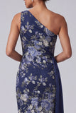 Robe Midi Mother Of the Bride à une épaule en fusi bleu marine