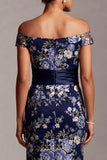 Robe mère de la mariée midi sirène marine marine fleurie Jacquard midi avec fente