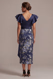 Robe de mère de la mariée à fentes bleu marine à fentes florales en V