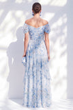 Robe longue longue en chiffon en mousseline décollée bleue Mother Of the Bride
