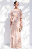 Sirène Champagne, décolleté fleuri bateau, longue robe de la mère de la mariée