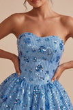 Robe de fin d’année en ligne A scintillante bleu ciel en forme de paillettes
