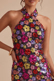 Robe de rentrée à la maison noire noire scintillante à col nu à col nu, paillettes bodycon