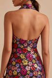 Robe de rentrée à la maison noire noire scintillante à col nu à col nu, paillettes bodycon