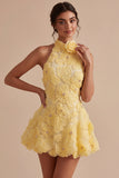 Robe de rentrée à la maison à col nu fleuri en jonquille A-Line avec perles