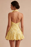 Robe de rentrée à la maison à col nu fleuri en jonquille A-Line avec perles