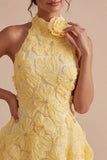 Robe de rentrée à la maison à col nu fleuri en jonquille A-Line avec perles