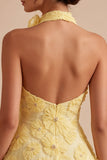 Robe de rentrée à la maison à col nu fleuri en jonquille A-Line avec perles