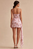 Corset fleuri rose Mini robe cocktail en chiffon moulant avec ceinture