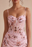 Corset fleuri rose Mini robe cocktail en chiffon moulant avec ceinture