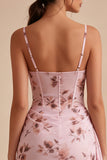 Corset fleuri rose Mini robe cocktail en chiffon moulant avec ceinture