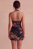 Mini robe cocktail bodycon à col nu fleur noir