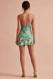 Robe mini cocktail bodycon fleurie à col nu vert clair