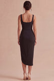 Robe formelle Black Bodycon Midi à bretelles épaisses et fente