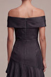 Robe longue cravate noire à épaules décalées A avec volants