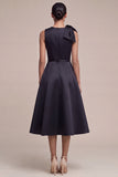 Robe formelle Midi noire à col rond avec un nœud