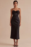 Robe à cravate noir midi sirène à bretelles fines
