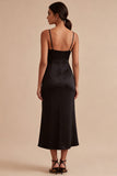 Robe à cravate noir midi sirène à bretelles fines