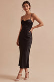 Robe à cravate noir midi sirène à bretelles fines