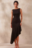 Robe à cravate sirène asymétrique à col bateau avec volants