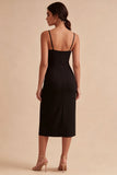 Robe formelle Black Bodycon Midi à bretelles fines avec fente