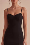 Robe formelle Black Bodycon Midi à bretelles fines avec fente