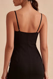Robe formelle Black Bodycon Midi à bretelles fines avec fente