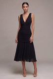 Robe à cravate noire midi à dos nu à col en V