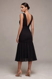 Robe à cravate noire midi à dos nu à col en V