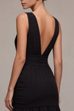 Robe à cravate noire midi à dos nu à col en V