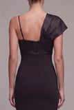 Robe midi à bretelles fines sirène avec nœud noir et nœud