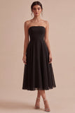 Robe tie-noir midi sans bretelles A Line