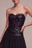 Robe midi à cravate noire A Strapless sans bretelles scintillante avec sequins