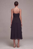 Robe midi black tie à bretelles fines A avec volants