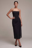 Robe Midi Black Tie à bretelles froncées à fourreau